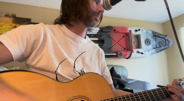 playing acoustic guitar